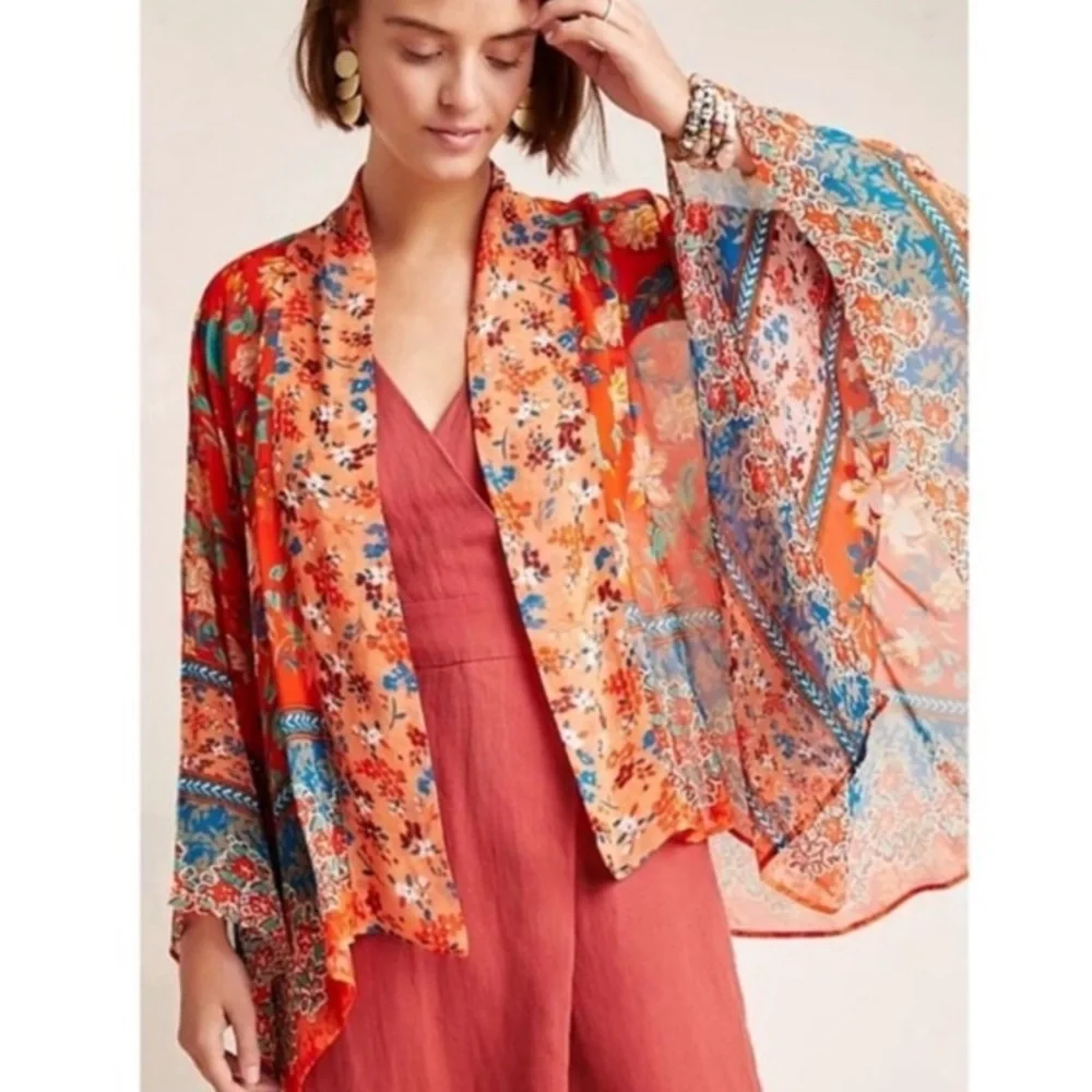 Anthropologie Akemi + Kin Hayley Mixed Print Kimono Shawl Cardigan One Size - Picture 1 of 8